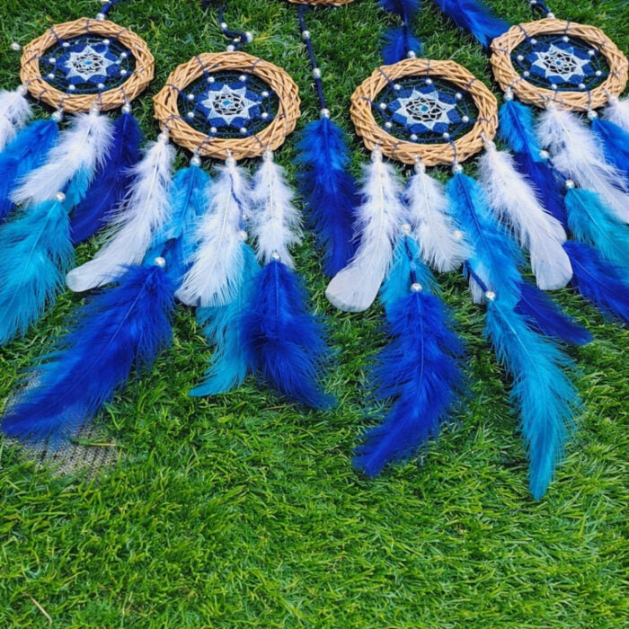 Large Blue Feather Dream Catcher Boho Wall Hanging Decor