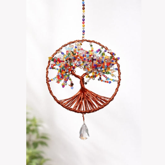 Copper Wire Tree of Life Suncatcher – Crystal Window Hanging Decor