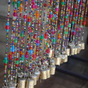 Bohemian Glass Beaded Curtain with Bells – Decorative Door Hanging
