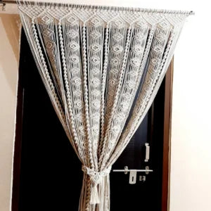 Large Macramé Curtain – Boho Window Valance Decor