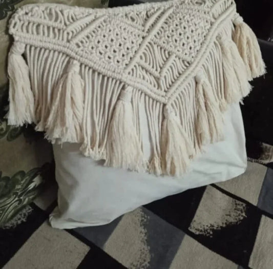 Set of 2 Tassel Macramé Cushion Covers Boho Throw Pillow Covers
