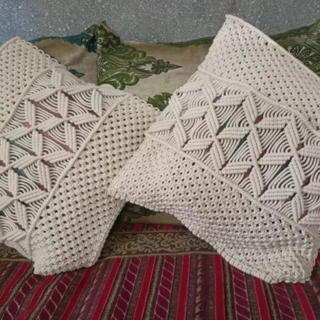 Set of 2 Handmade Macramé Knitted Cushion Covers Boho Pillow Covers