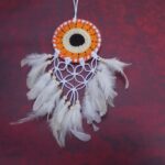 Handmade Orange Crochet Dream Catcher Boho Wall Hanging Decor