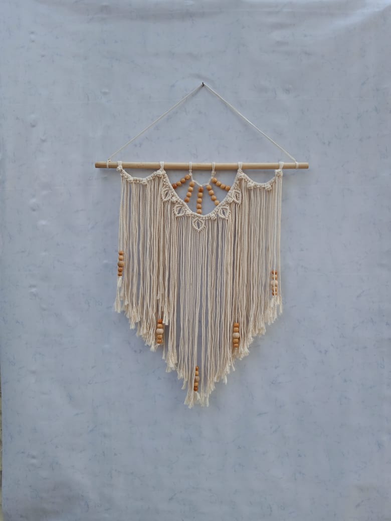 Handcrafted Boho Macramé Wall Hanging with Wooden Beads