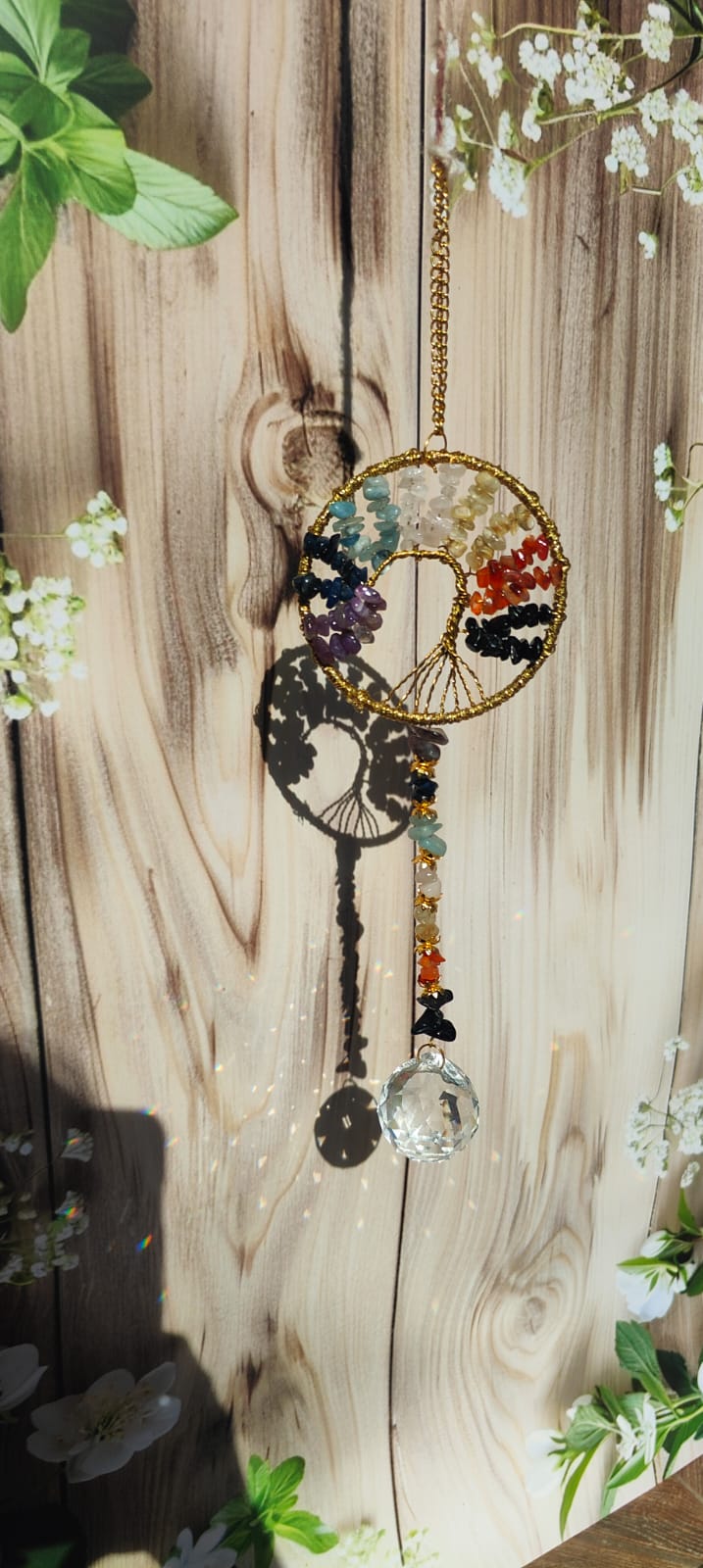 7 Chakra Tree of Life Crystal Suncatcher with Hanging Prism | Rainbow Maker & Positive Energy Décor