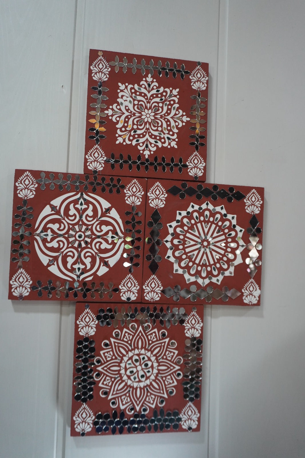 Handcrafted Red Mandala Wall Art Set – 4 Piece