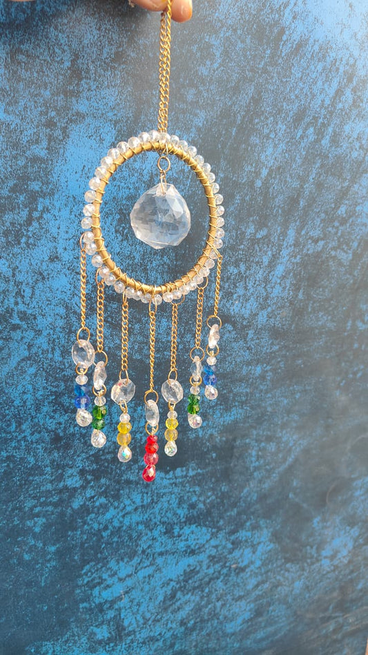 Handcrafted Crystal Suncatcher Ring – Multicolor Beaded Hanging Decor