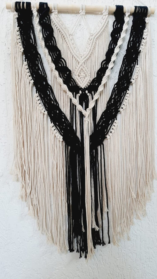 Handcrafted Black & White Macramé Wall Hanging