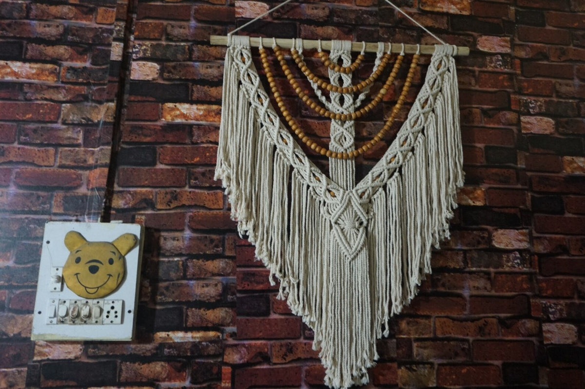 Handcrafted Macramé Wall Hanging with Wooden Beads
