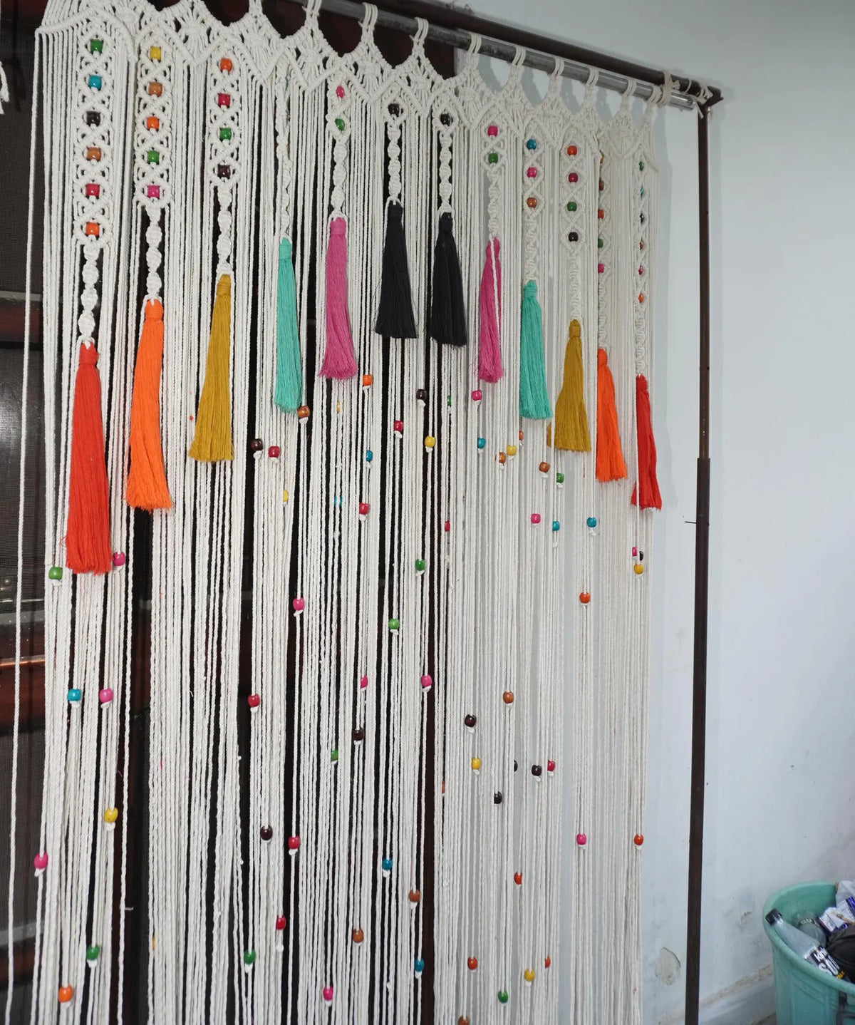 Handcrafted Macramé Beaded Door Curtain with Colorful Tassels