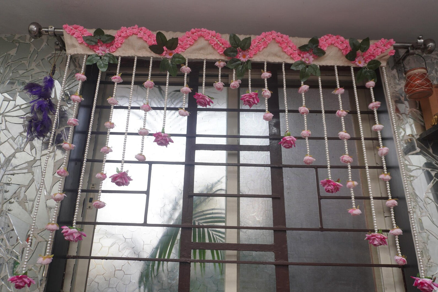 Rose Flower Beaded Curtain – Pearl Garland Door Hanging Decor