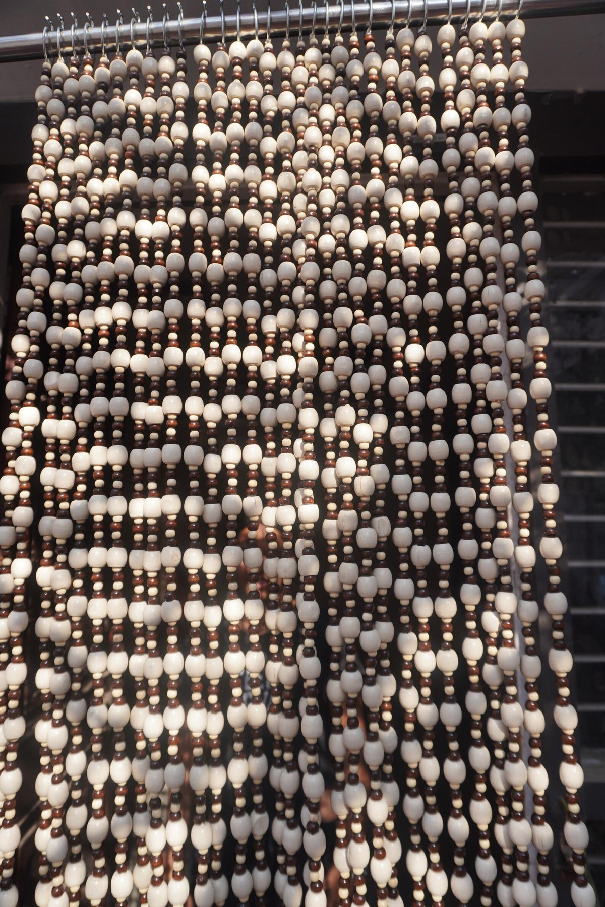 Ivory Brown Wooden Beaded Curtain – Boho Room Divider & Doorway Decor