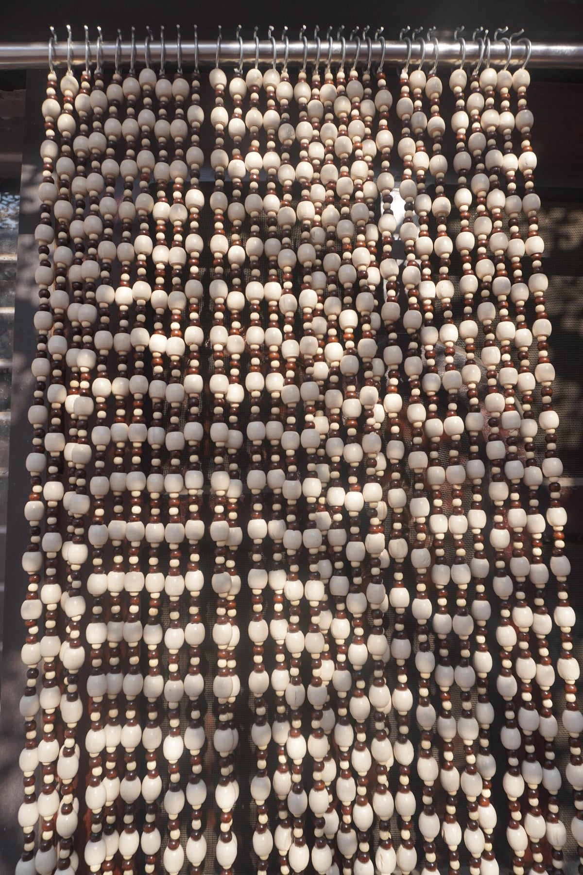 Ivory Brown Wooden Beaded Curtain – Boho Room Divider & Doorway Decor