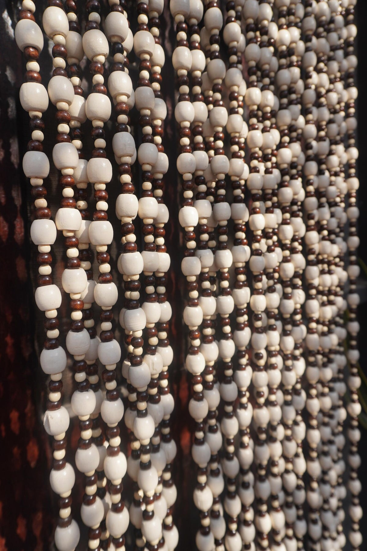 Ivory Brown Wooden Beaded Curtain – Boho Room Divider & Doorway Decor