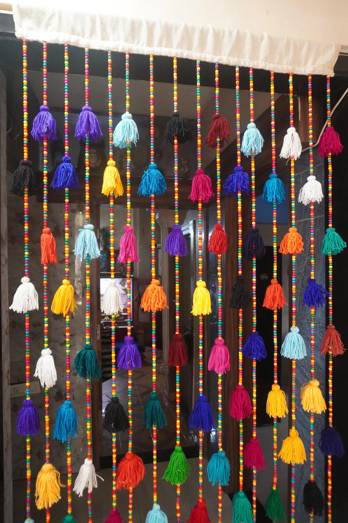 Handcrafted Multicolour Beaded Curtain with Tassels Boho Doorway Decor
