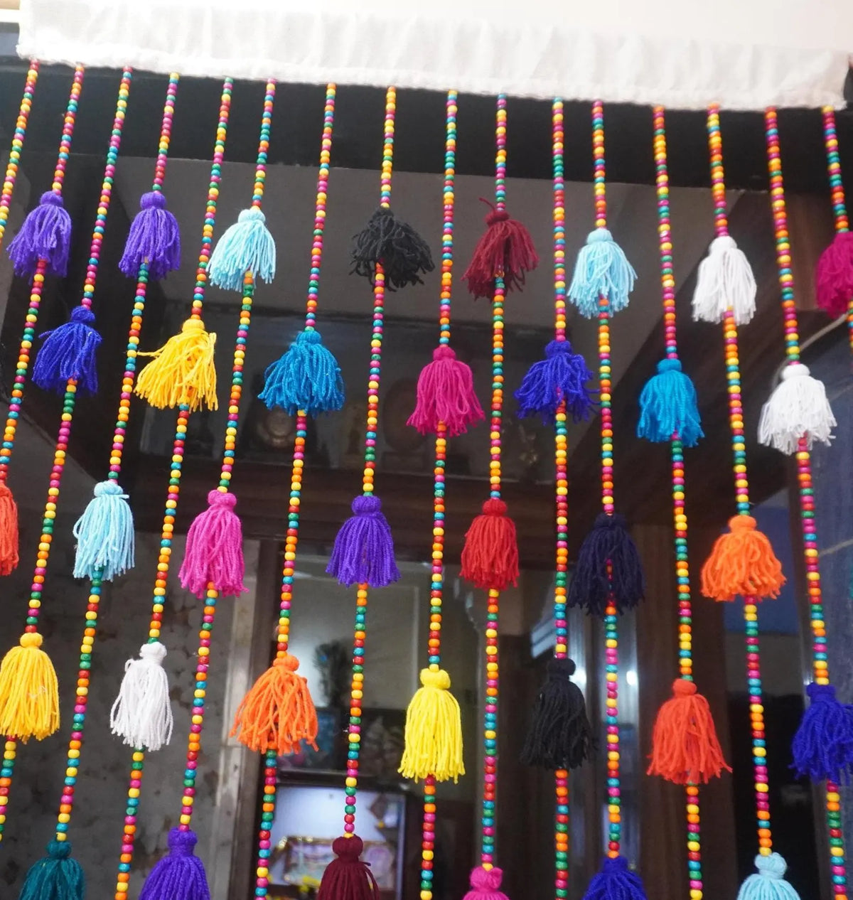 Handcrafted Multicolour Beaded Curtain with Tassels Boho Doorway Decor