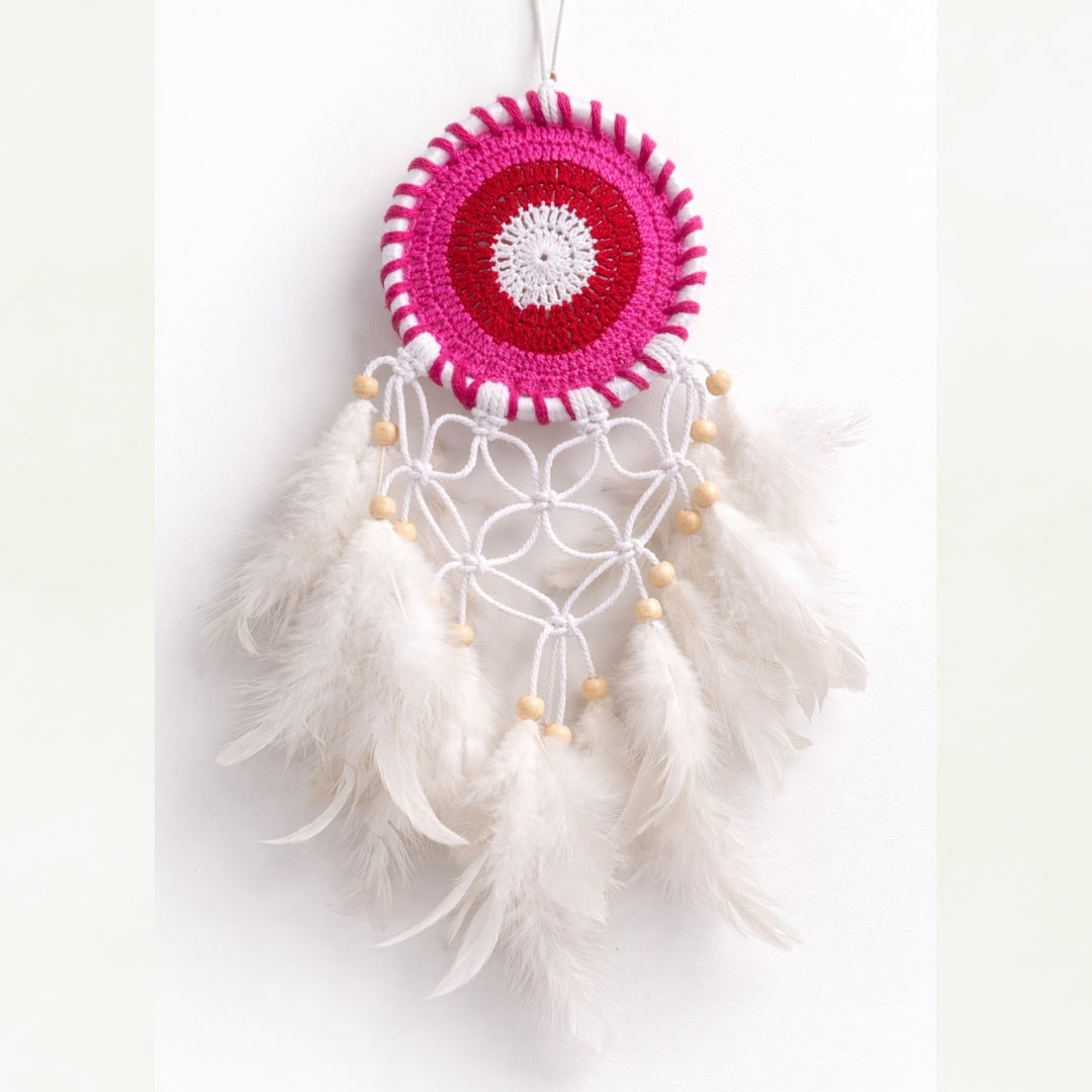 Handcrafted Pink Crochet Dream Catcher – Boho Wall Hanging Decor