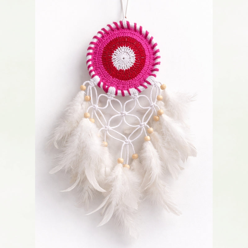 Handcrafted Pink Crochet Dream Catcher – Boho Wall Hanging Decor