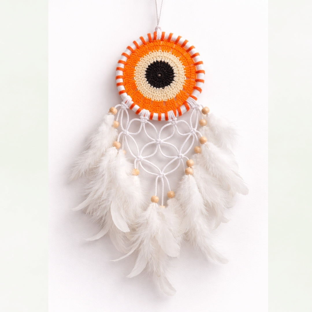 Handmade Orange Crochet Dream Catcher Boho Wall Hanging Decor