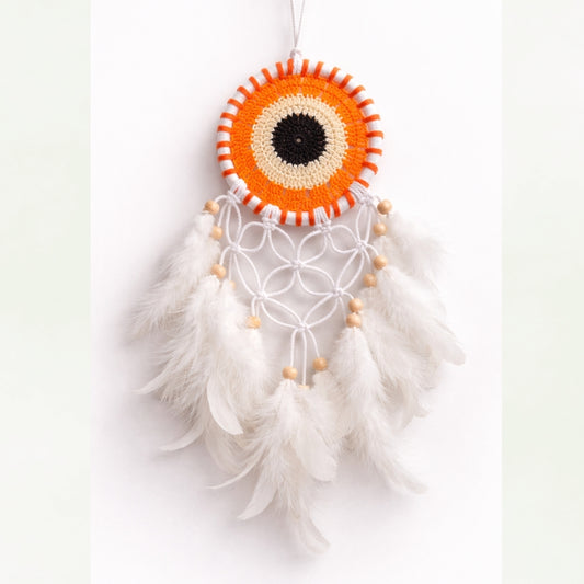 Handmade Orange Crochet Dream Catcher Boho Wall Hanging Decor