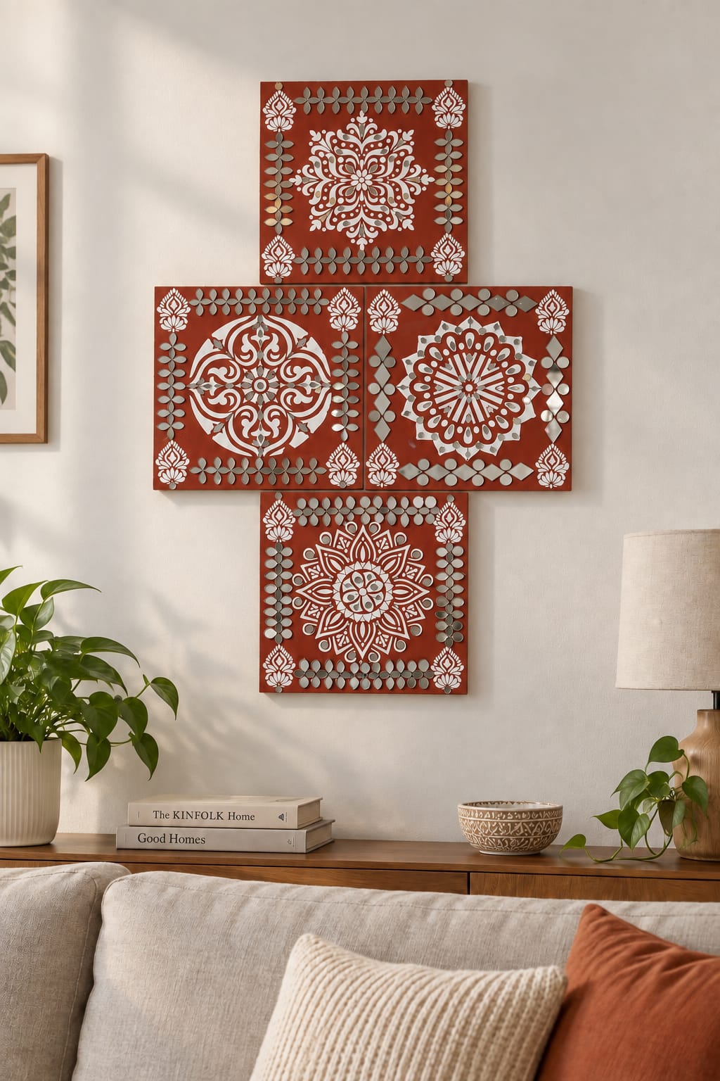 Handcrafted Red Mandala Wall Art Set – 4 Piece