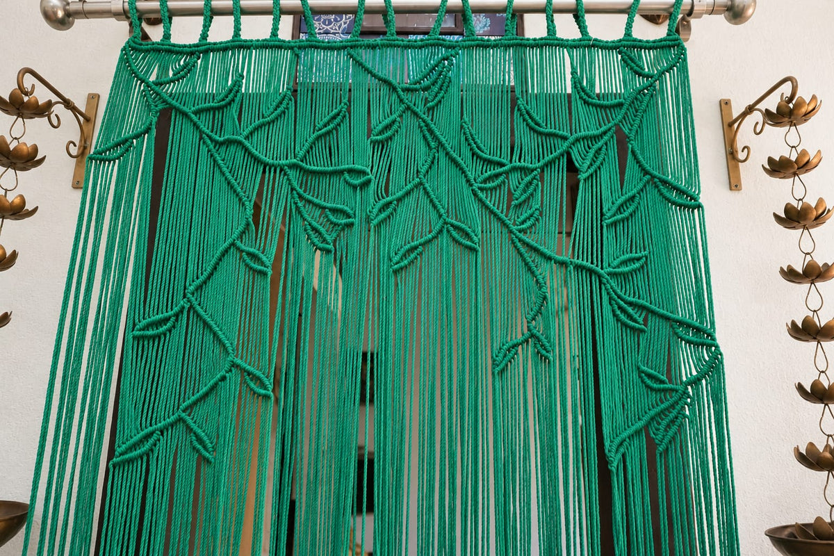 Green Macramé Door Curtain – Boho Room Divider & Home Décor