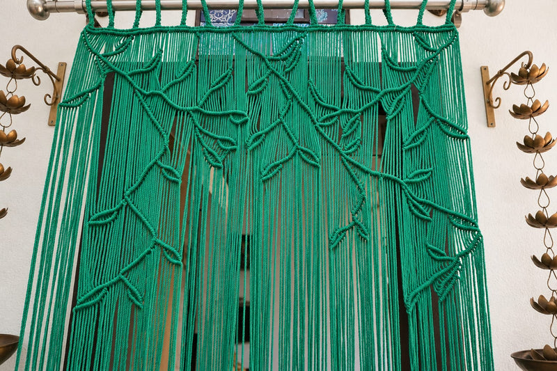 Green Macramé Door Curtain – Boho Room Divider & Home Décor