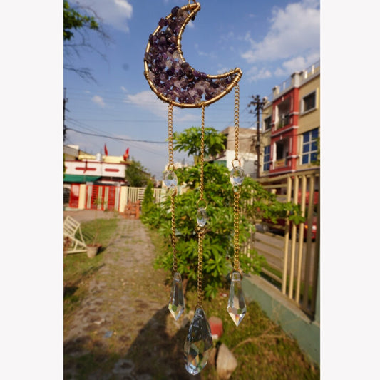 Handcrafted Crystal Moon Dream Catcher – Amethyst Wall Hanging Decor