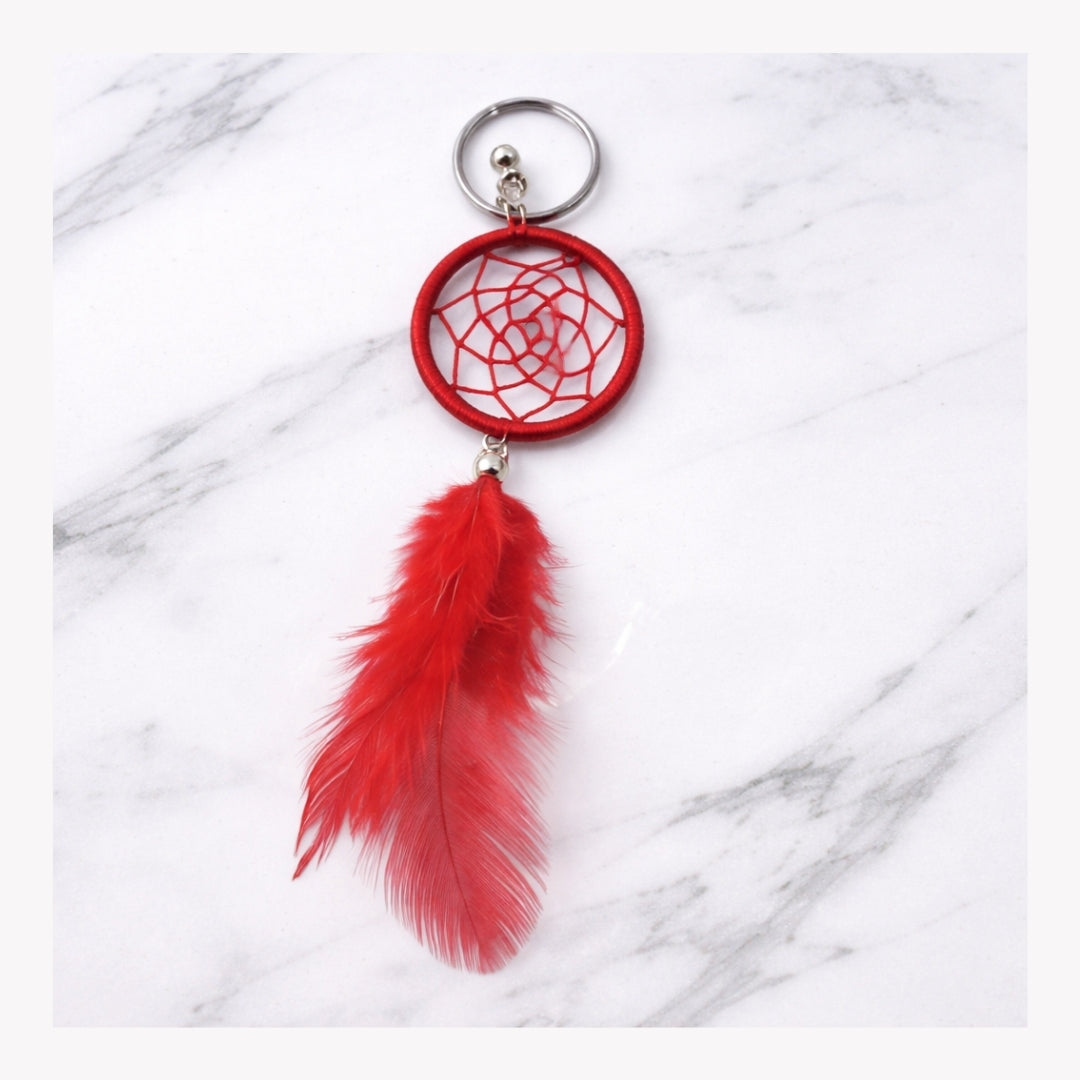 Handcrafted Red Feather Dream Catcher Keychain
