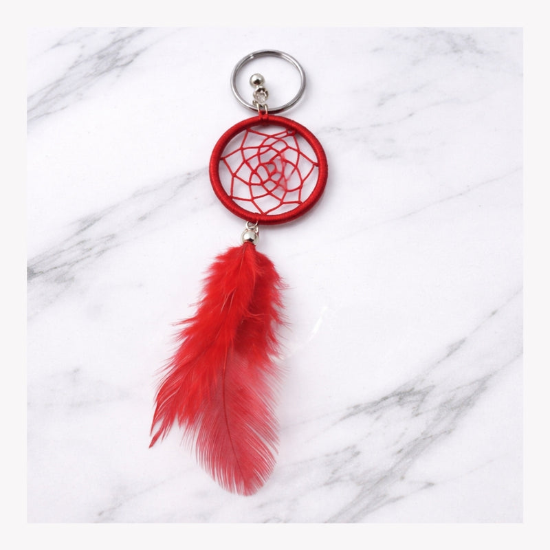 Handcrafted Red Feather Dream Catcher Keychain
