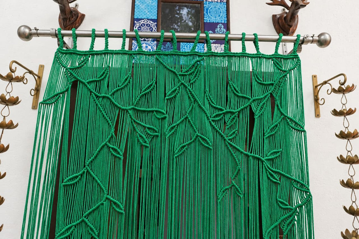Green Macramé Door Curtain – Boho Room Divider & Home Décor