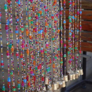 Bohemian Glass Beaded Curtain with Bells – Decorative Door Hanging