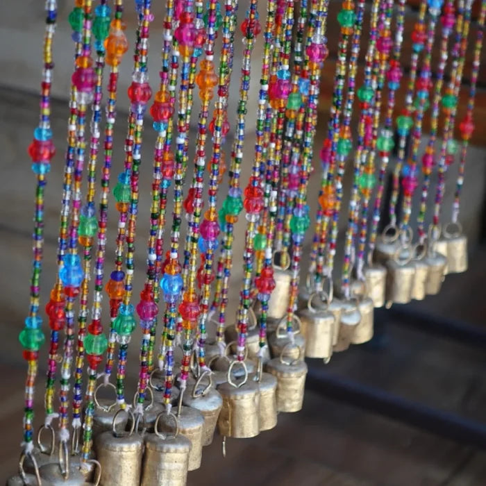 Bohemian Glass Beaded Curtain with Bells – Decorative Door Hanging