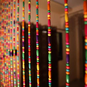 Multicolored Wooden Beaded Curtain – Decorative Door & Window Hanging