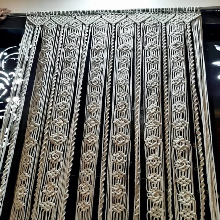 Large Macramé Curtain – Boho Window Valance Decor