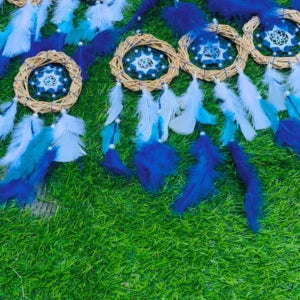 Large Blue Feather Dream Catcher Boho Wall Hanging Decor
