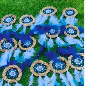 Large Blue Feather Dream Catcher Boho Wall Hanging Decor