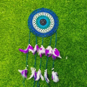 Large Blue Feather Dream Catcher Boho Wall Hanging Decor