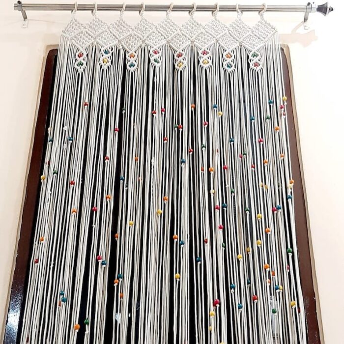 Macramé Door Curtain – Boho Beaded Doorway Hanging Decor