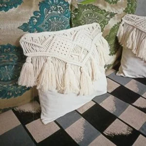 Set of 2 Tassel Macramé Cushion Covers Boho Throw Pillow Covers