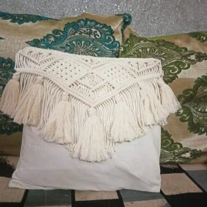 Set of 2 Tassel Macramé Cushion Covers Boho Throw Pillow Covers