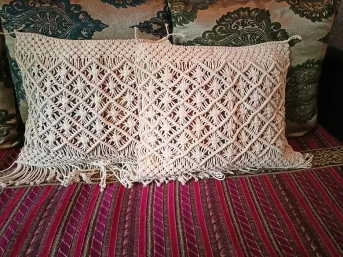Set of 2 Macramé Boho Cushion Covers Knitted Decorative Pillow Covers