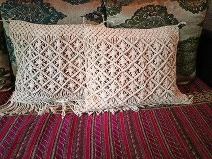 Set of 2 Macramé Boho Cushion Covers Knitted Decorative Pillow Covers