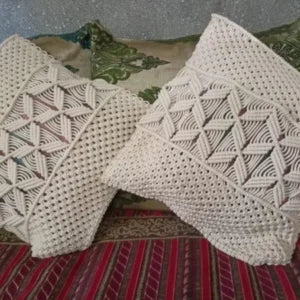 Set of 2 Handmade Macramé Knitted Cushion Covers Boho Pillow Covers