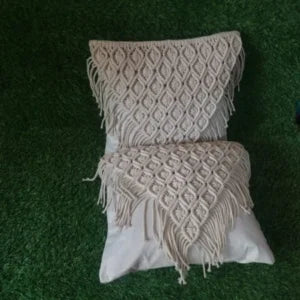 Set of 2 Macramé Boho Cushion Covers – Cotton Decorative Pillow Covers
