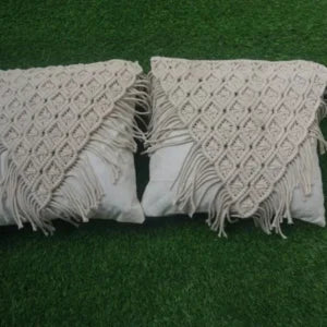 Set of 2 Macramé Boho Cushion Covers – Cotton Decorative Pillow Covers