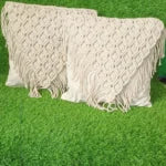 Set of 2 Macramé Boho Cushion Covers – Cotton Decorative Pillow Covers