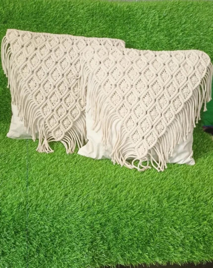 Set of 2 Macramé Boho Cushion Covers – Cotton Decorative Pillow Covers