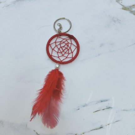 Handcrafted Red Feather Dream Catcher Keychain