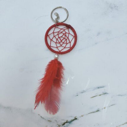 Handcrafted Red Feather Dream Catcher Keychain